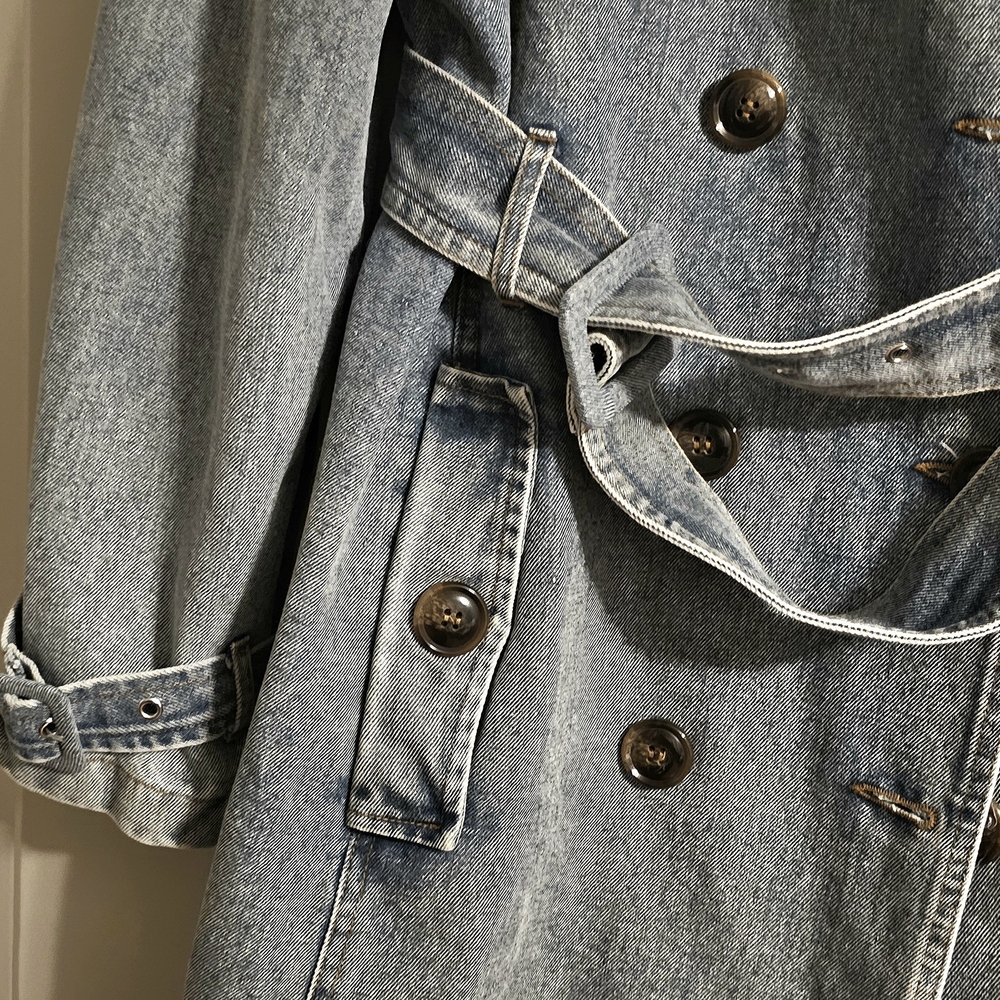 Steve Madden Light Blue Denim Trench Coat - Picture 3 of 6